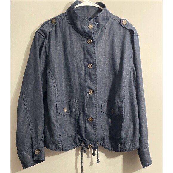 Talbots Plus Petite 1X  Blue Linen Jacket Lightweight Workwear Coastal - Picture 1 of 15